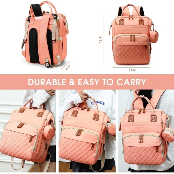 Multi-function Large Capacity Diaper Bag Backpack (Pink) - Picture 11 of 12